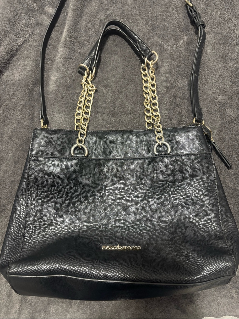 Roccobarocco Black Chain-Handle Tote Bag